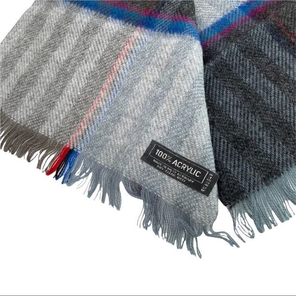 Vintage Fuzzy Soft Checker Plaid 100% Acrylic Scarf Made in West Germany - Picture 2 of 3